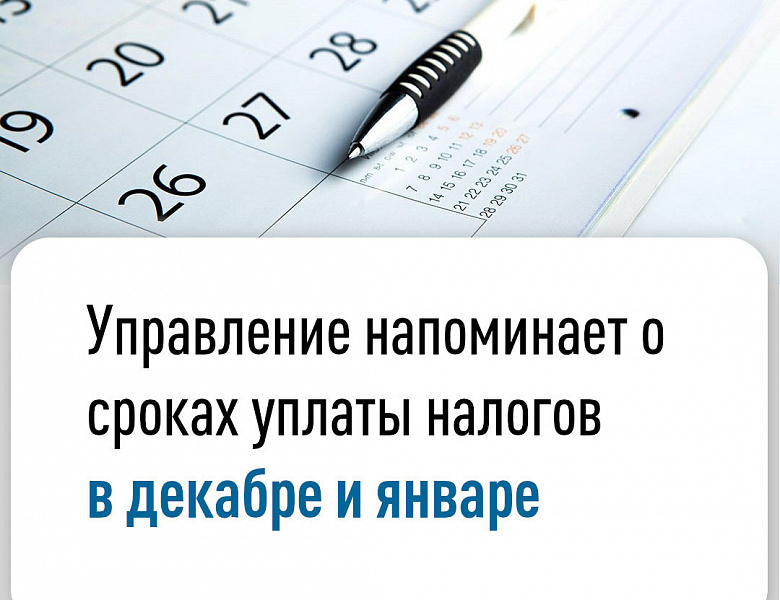 Управление напоминает о сроках уплаты налогов в декабре и январе