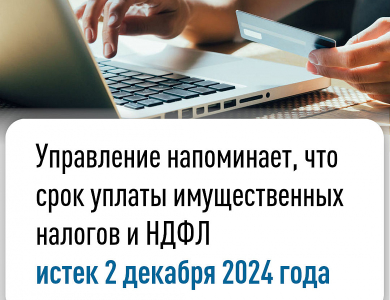 Управление напоминает, что срок уплаты имущественных налогов и НДФЛ истек 2 декабря 2024 года